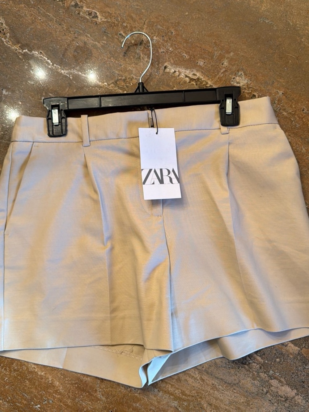 ZARA Beige Pleated Tailored Bermuda Shorts
